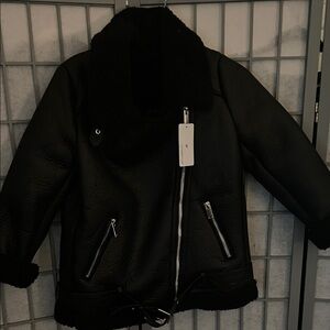 Black Shearling Jacket with Zipper Details, Small , NWT